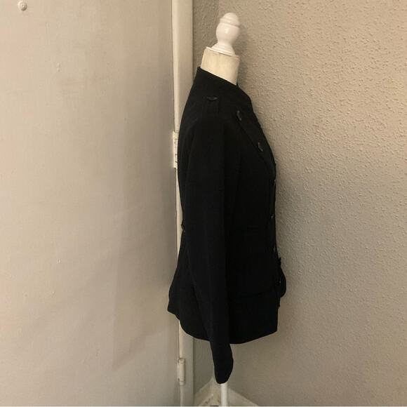 Sashimi Blue Military Ruffled Zip Front Peacoat M Preppy Winter Cozy Comfy - Picture 4 of 12